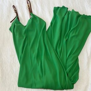 Ted Baker Kelly Green Maci Dress with Leather Straps and Gold Details
